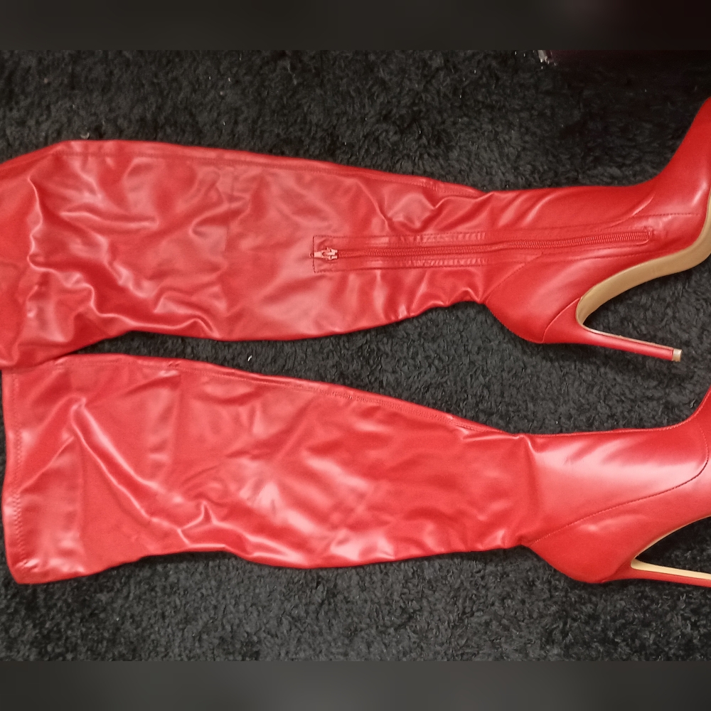 Red Leather Over The Knee Boots